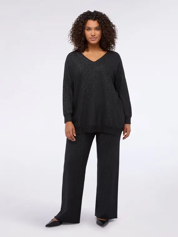 Maglia scollo a V in tessuto laminato Donna