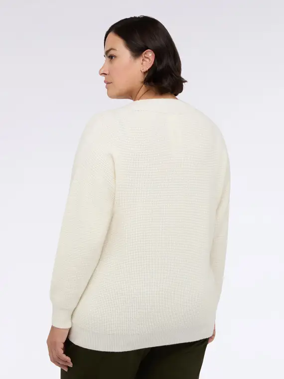 Maglia scollo a V misto viscosa Donna, Bianco miniatura 2