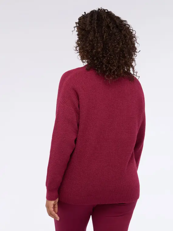 Maglia scollo a V misto viscosa Donna, Bordeaux miniatura 2