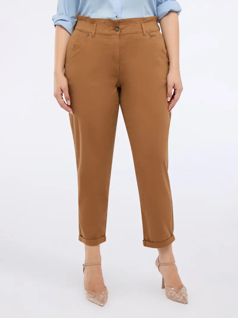 Fiorella Rubino - Pantaloni balloon in misto cotone Donna, Marrone Taglia: 39 (48 IT)
