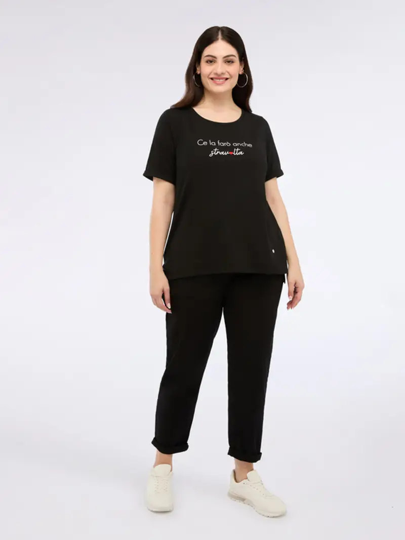 Fiorella Rubino - Pantaloni balloon in misto cotone Donna, Nero Taglia: 49 (58 IT)