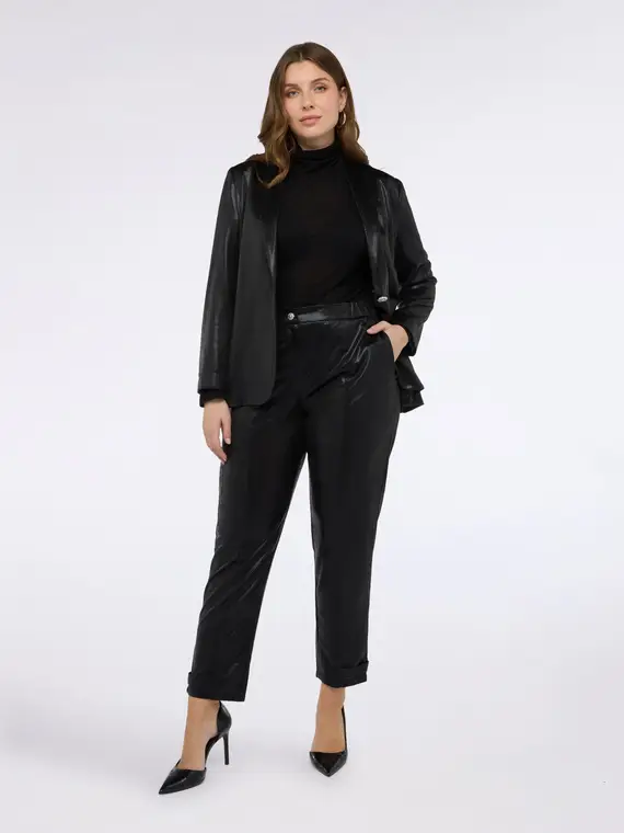 Pantaloni Carrot Fit in jersey lurex Donna, Nero (52-54 IT)