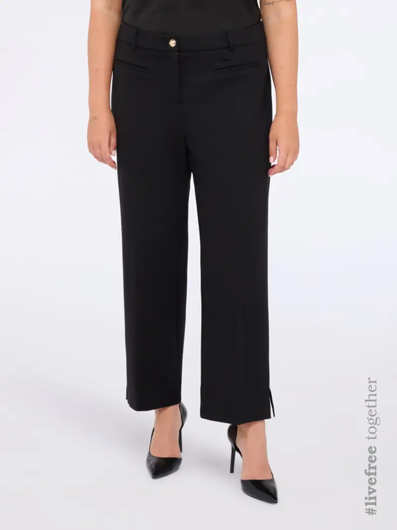 Pantaloni cropped in punto Milano Donna, Nero (44-46 IT)