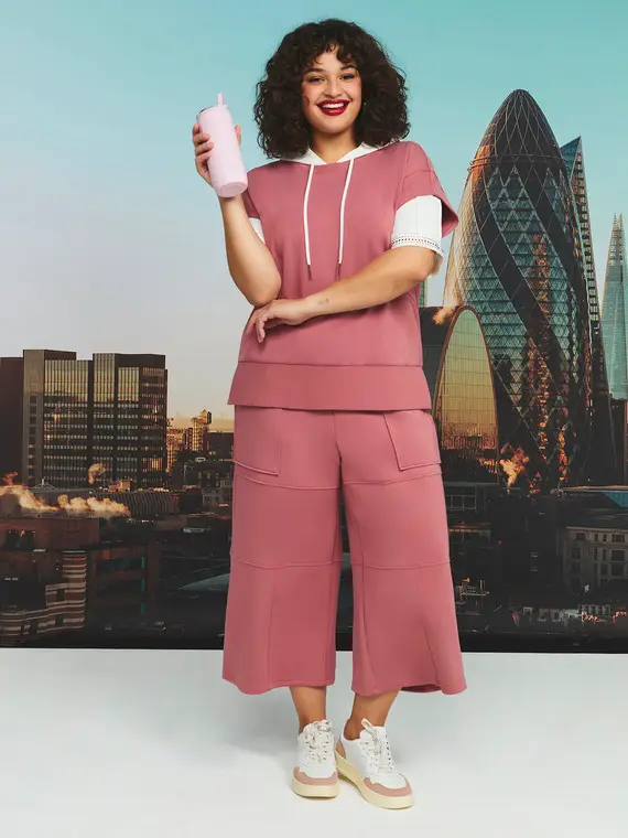 Pantaloni cropped in scuba Donna, Rosa (52-54 IT)