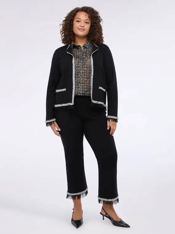 Pantaloni Flare in maglia con frange Donna, Nero (56-58 IT) miniatura 3