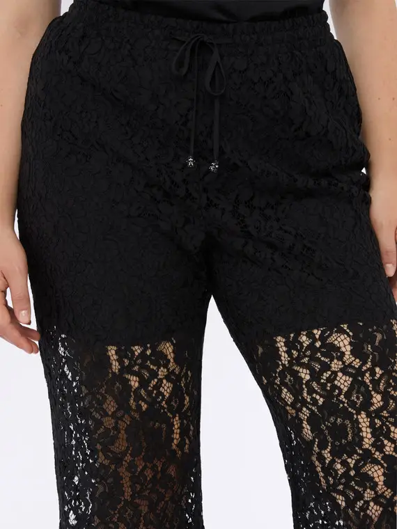 Pantaloni flare in pizzo Donna, Nero (54 IT) miniatura 3