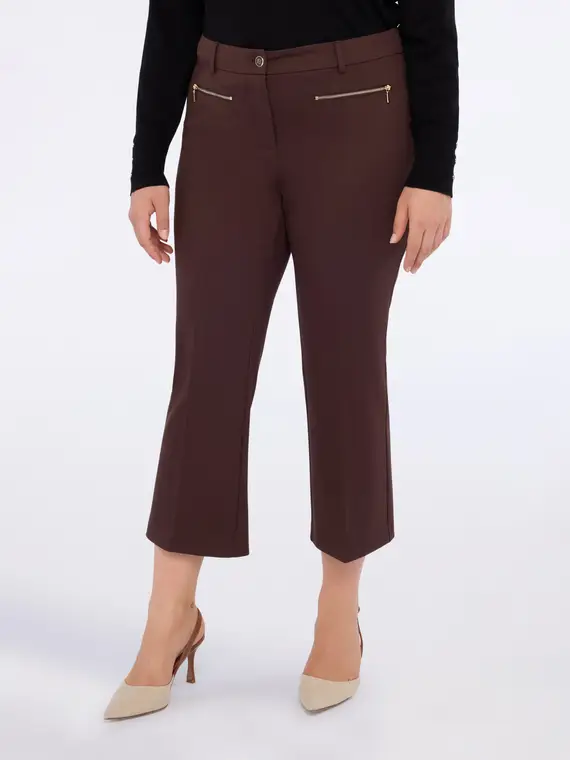 Pantaloni kick flare in Punto Milano con zip Donna, Marrone (44-46 IT) miniatura 3