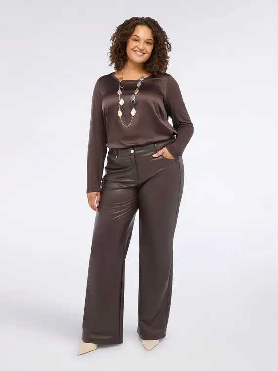 Pantaloni straight fit in tessuto spalmato Donna, Marrone (44-46 IT)