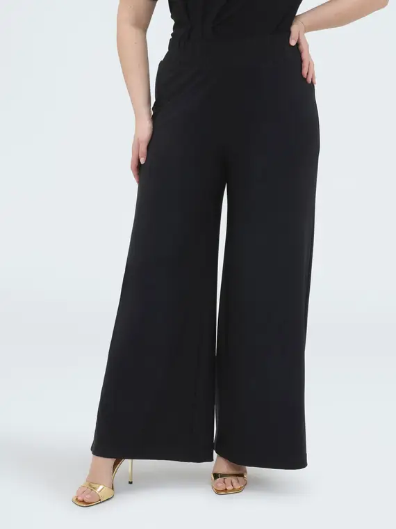 Pantaloni Wide Leg in jersey Donna, Nero (60-62 IT)