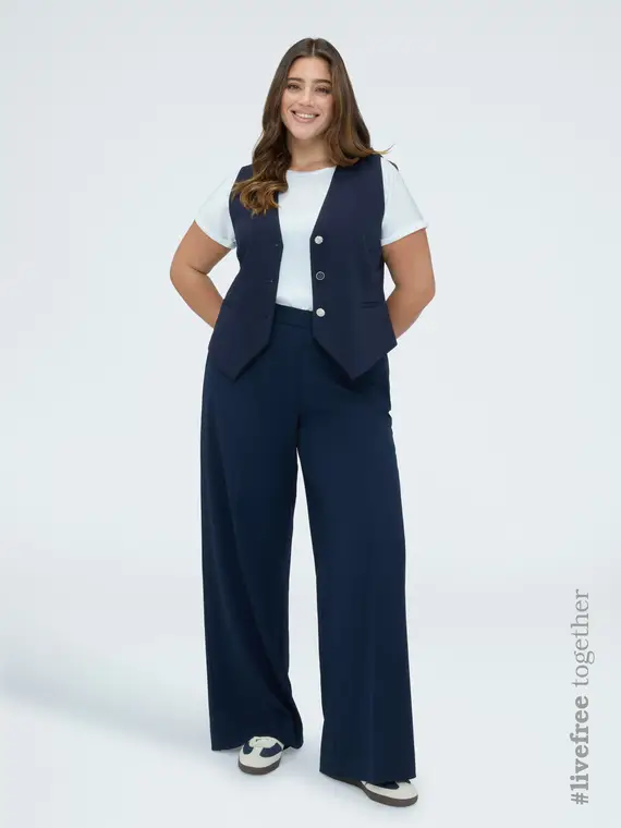 Pantaloni Wide Leg in tessuto stretch Donna, Blu (44-46 IT)