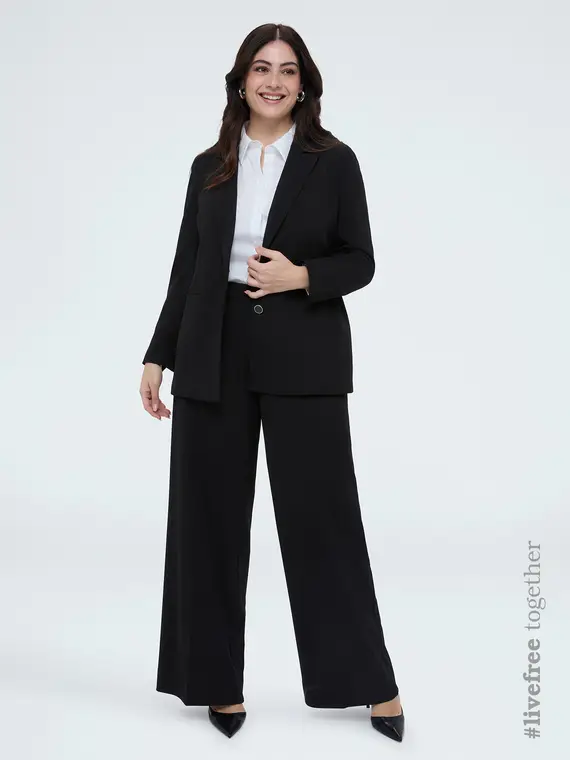 Pantaloni Wide Leg in tessuto stretch Donna, Nero (60-62 IT)