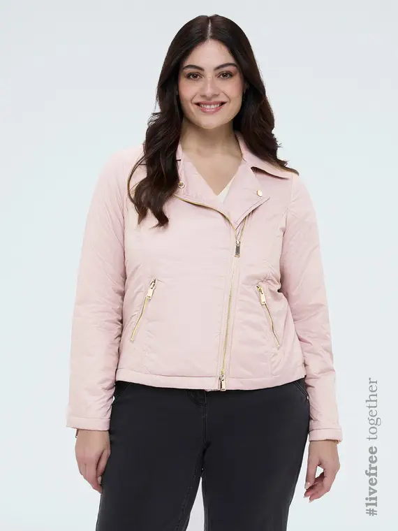 Piumino biker con chiusura asimmetrica Donna, Rosa (46 IT)