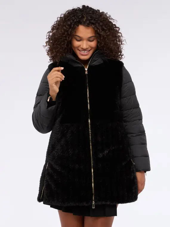 Piumino bimaterico con cappuccio Donna, Nero (56 IT) miniatura 3