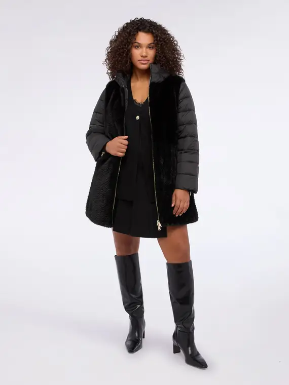 Piumino bimaterico con cappuccio Donna, Nero (56 IT)