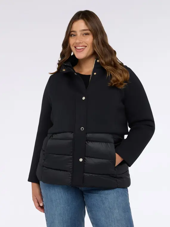 Piumino bimaterico con cappuccio Donna, Nero (58 IT) miniatura 3