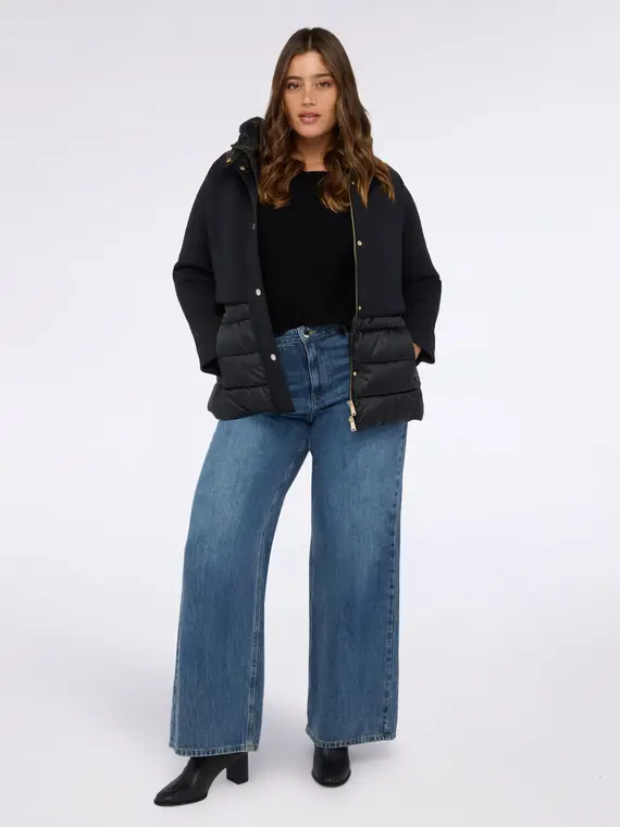 Piumino bimaterico con cappuccio Donna, Nero (58 IT)