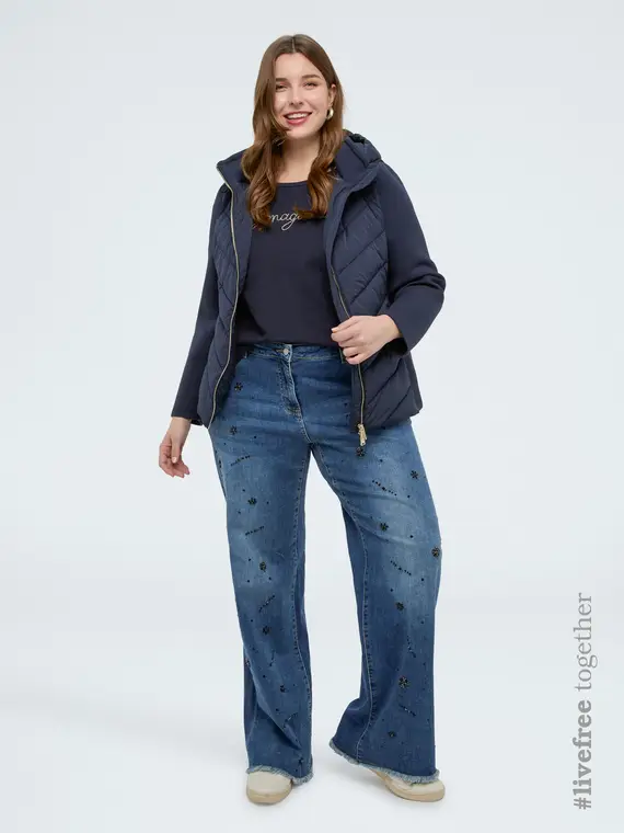 Piumino bimaterico con cappuccio rimovibile Donna, Blu (52 IT)