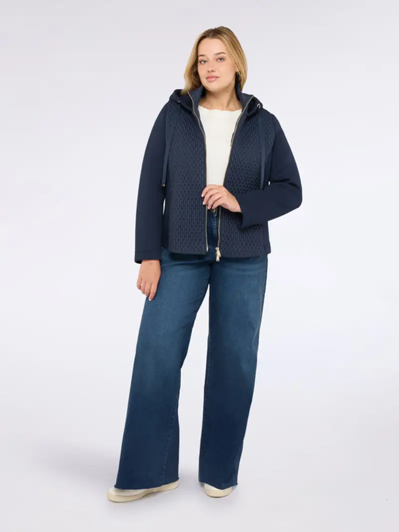 Fiorella Rubino - Piumino bimaterico leggero con cappuccio Donna, Blu Taglia: 47 (56 IT) miniatura 2