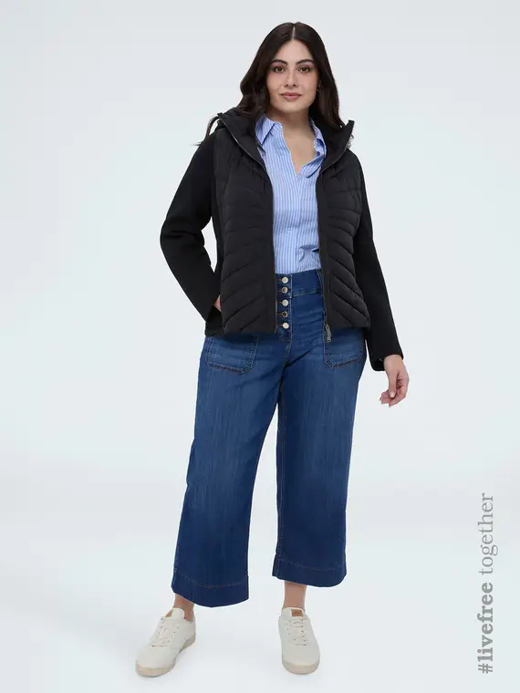 Piumino bimaterico trapuntato chevron Donna, Nero (56 IT)