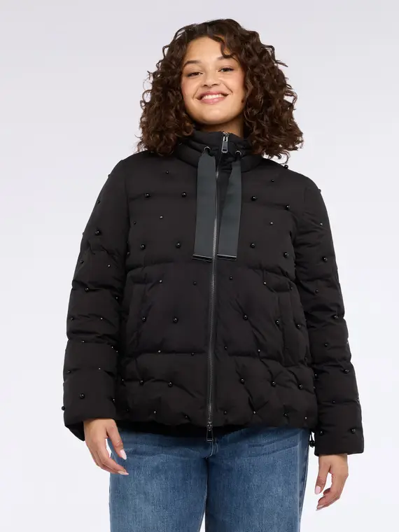 Piumino con applicazioni di perle all over Donna, Nero (58 IT)