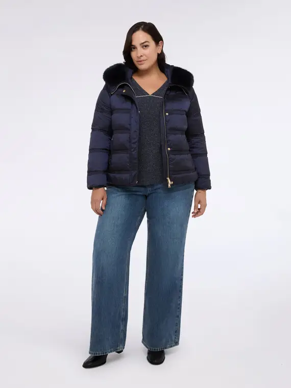 Piumino con cappuccio peluches Donna, Blu (52 IT)