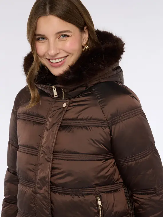 Piumino con cappuccio peluches Donna, Marrone (58 IT) miniatura 3