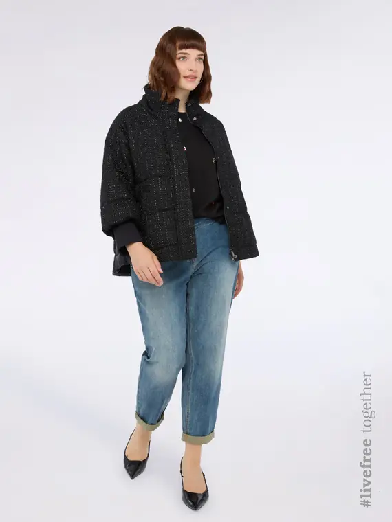 Piumino dal design bimaterico Donna, Nero (58 IT)