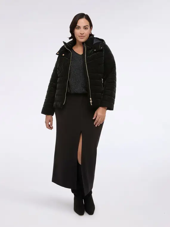 Piumino effetto velluto con cappuccio Donna, Nero (58 IT)