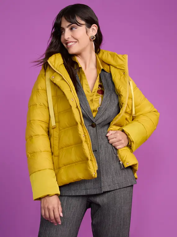 Piumino ibrido con cappuccio e coulisse Donna, Giallo (52 IT)