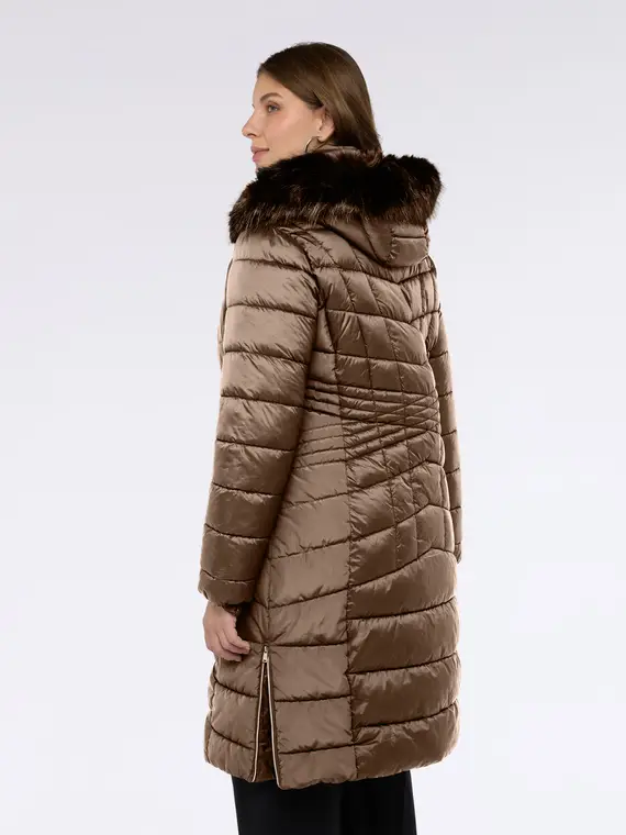 Piumino lungo bimaterico Donna, Marrone (54 IT) miniatura 2