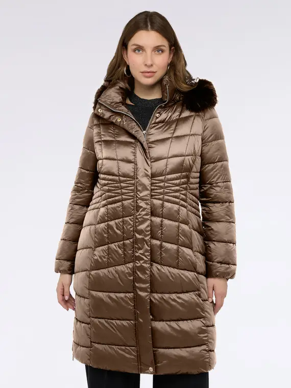 Piumino lungo bimaterico Donna, Marrone (54 IT)