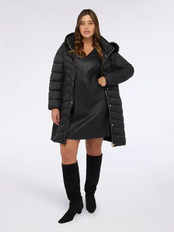 Piumino lungo con cappuccio e trapuntatura Donna, Nero (54 IT)