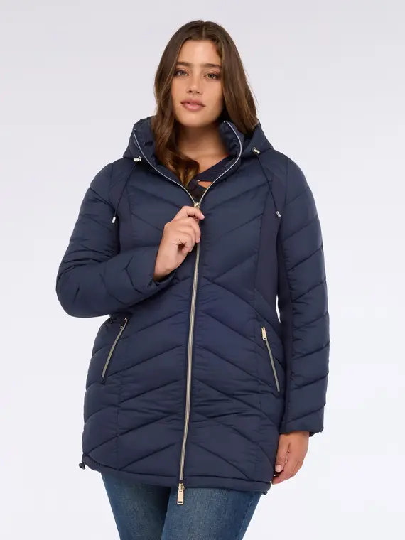 Piumino lungo trapuntato con cappuccio Donna, Blu (46 IT) miniatura 3