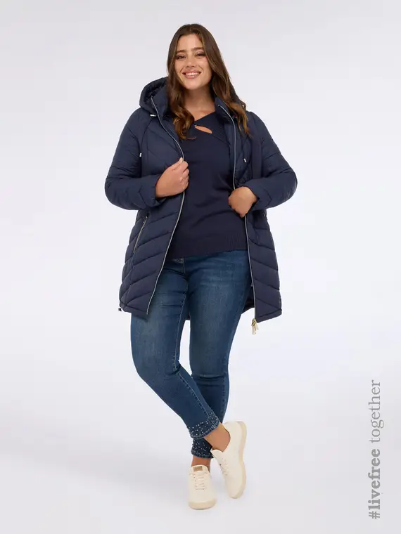 Piumino lungo trapuntato con cappuccio Donna, Blu (46 IT)