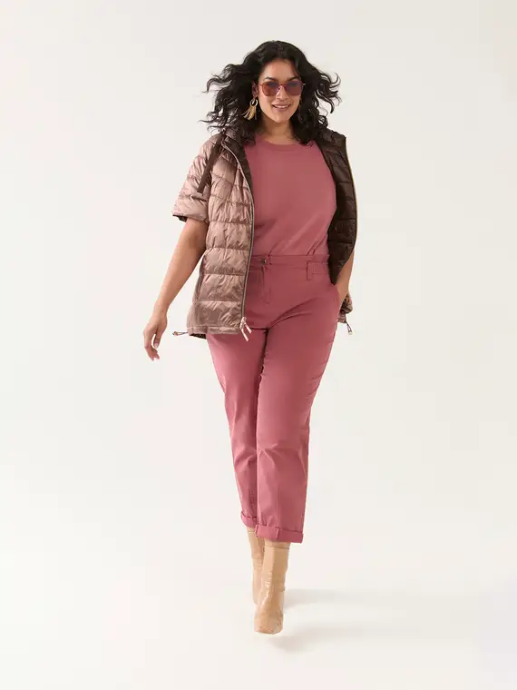 Piumino reversibile con maniche corte Donna, Marrone (52-54 IT)