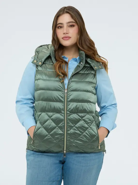 Piumino smanicato con cappuccio Donna, Verde militare (60-62 IT)
