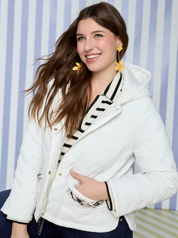 Piumino trapuntato con motivo chevron Donna, Bianco (56 IT)