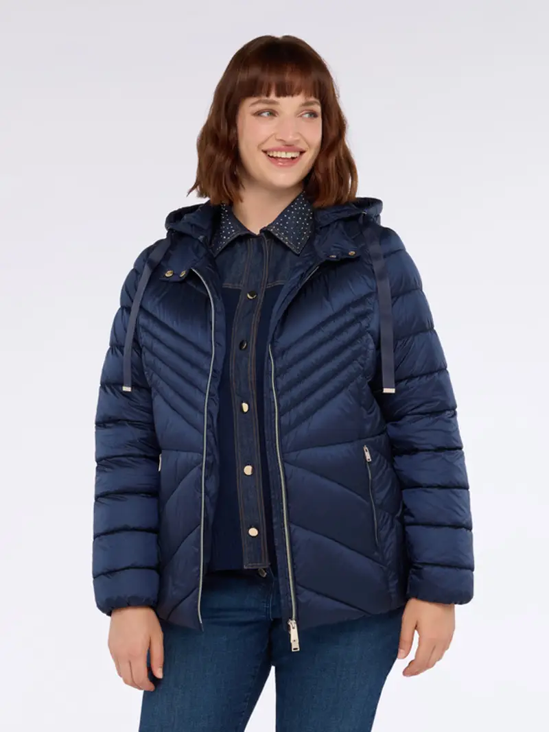 Piumino trapuntato disegno chevron con cappuccio Donna, Blu (56 IT)