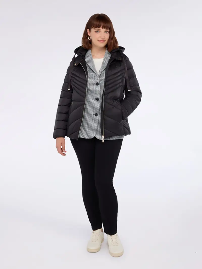 Piumino trapuntato disegno chevron con cappuccio Donna, Nero (58 IT)