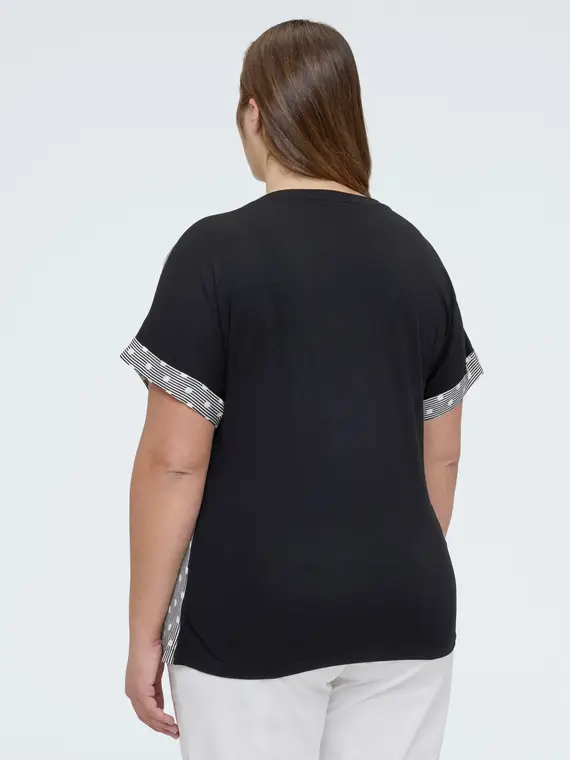 T-shirt bimaterica a righe e pois Donna, (48-50 IT) miniatura 2