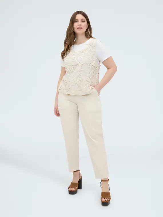 T-shirt con top crochet Donna, Beige (44-46 IT)