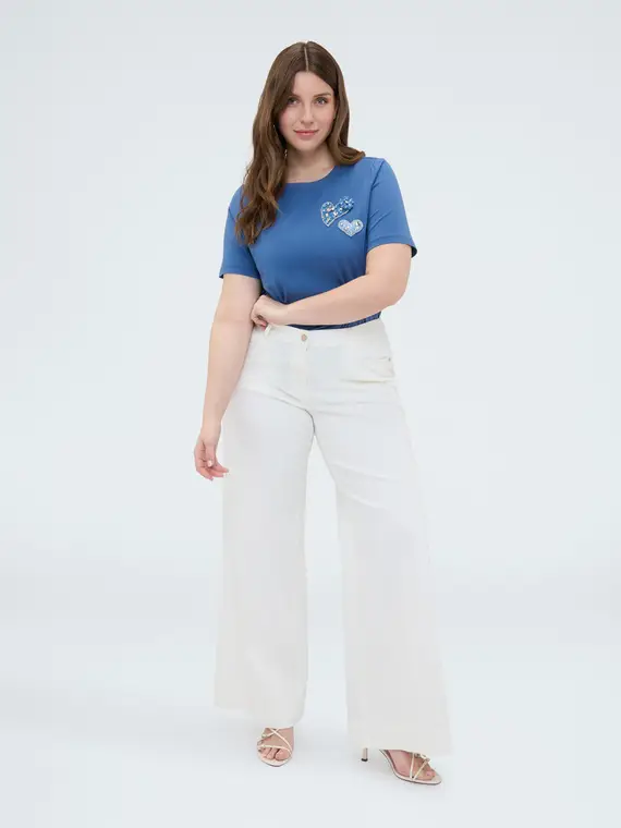 T-shirt in cotone con cuori e strass Donna, Blu (64 IT)