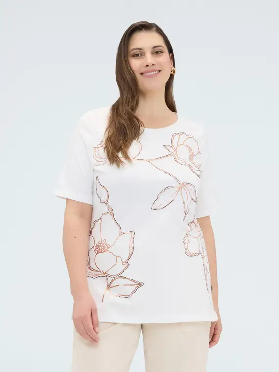 T-shirt in cotone con stampa floreale Donna, Bianco (52-54 IT)