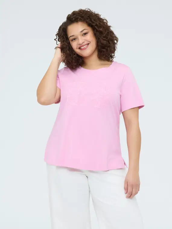 T-shirt in cotone mood college Donna, Rosa (48-50 IT)