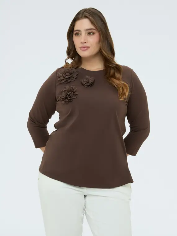 T-shirt in jersey con applicazioni floreali Donna, Marrone (60-62 IT)