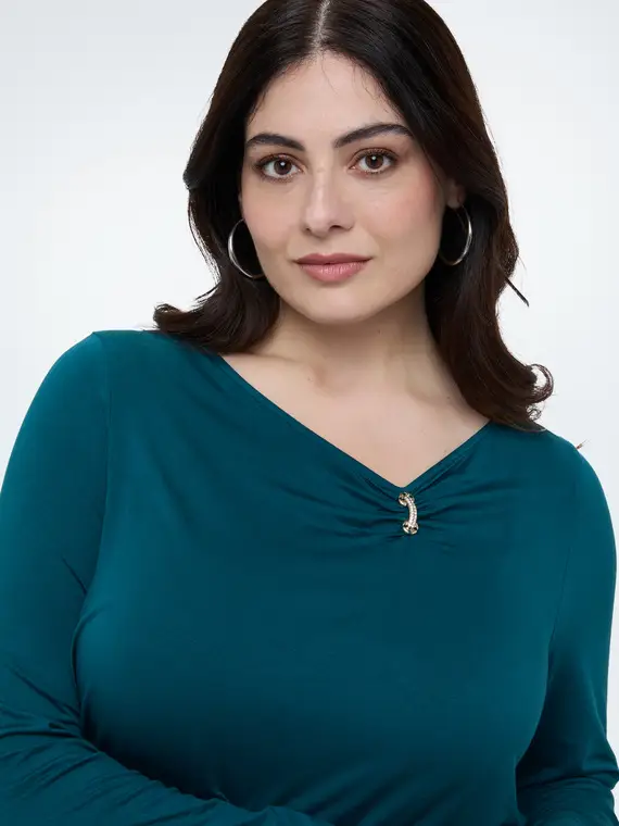 T-shirt in jersey con dettaglio gioiello Donna, Ottanio (52-54 IT)