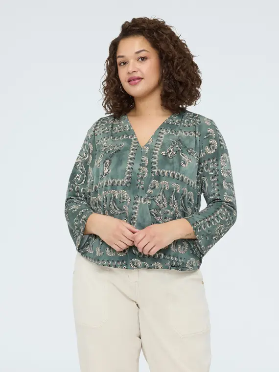 T-shirt in jersey con stampa paisley Donna, Verde militare (52-54 IT)