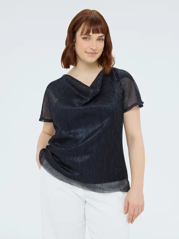 T-shirt lurex con scollo morbido Donna, Blu (64 IT)