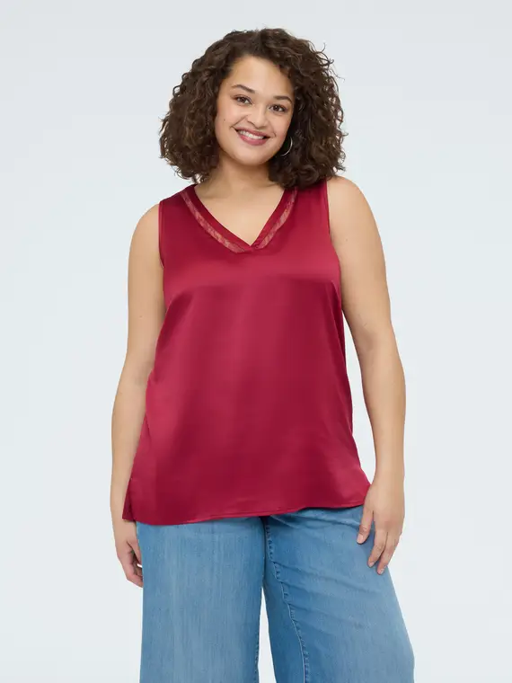 Top con scollo V e dettaglio in pizzo Donna, Bordeaux (48-50 IT)