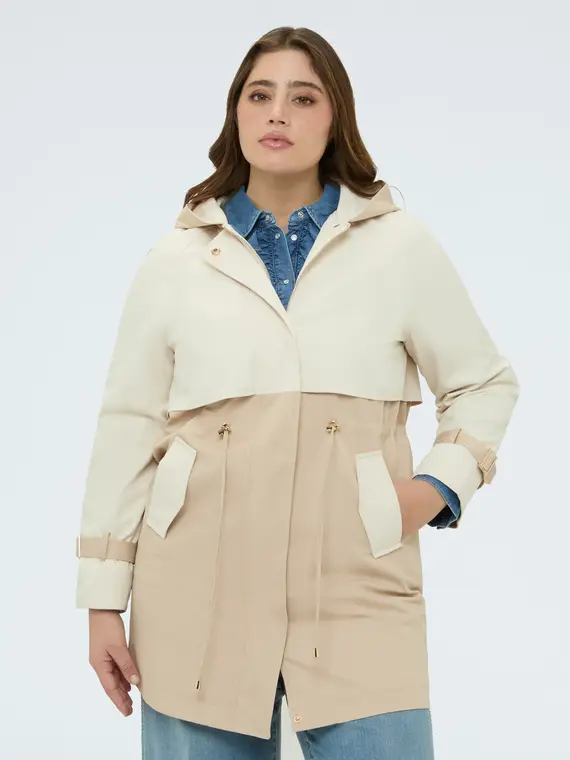 Trench bicolore con cappuccio Donna, Beige (54 IT)